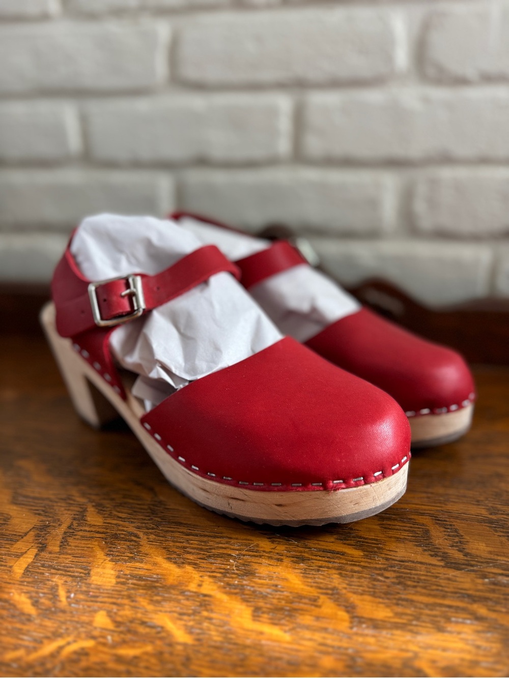 Lotta From Stockholm Red Leather Mary Jane Clogs